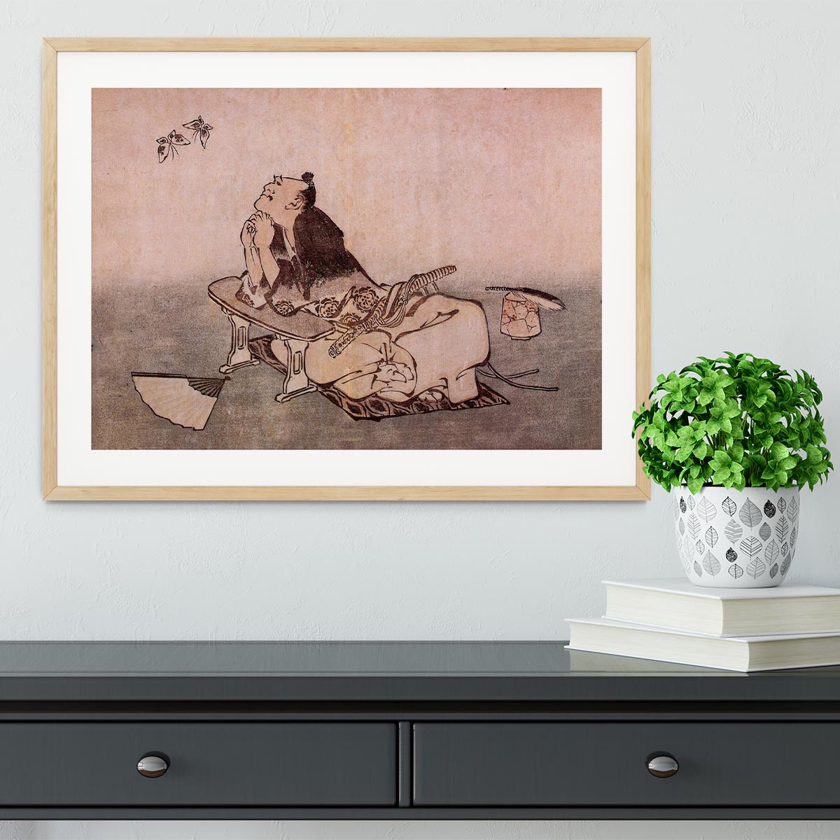 A Philospher looking at two butterflies by Hokusai Framed Print - Canvas Art Rocks - 3