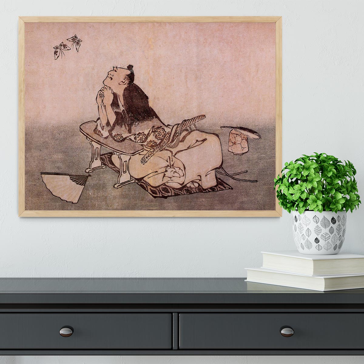 A Philospher looking at two butterflies by Hokusai Framed Print - Canvas Art Rocks - 4