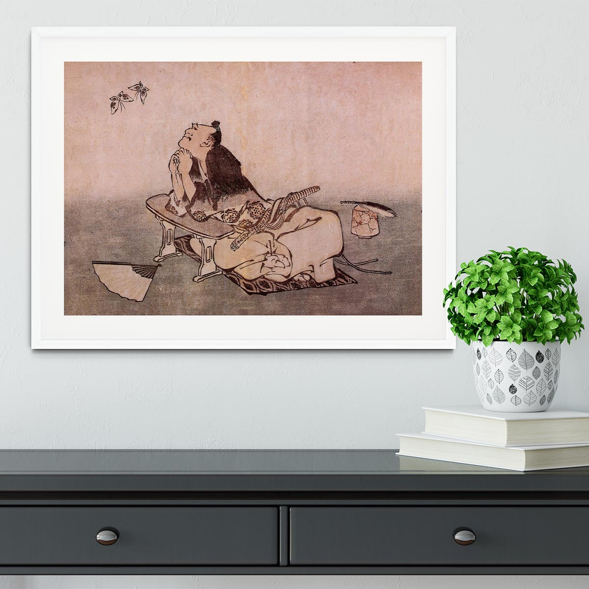 A Philospher looking at two butterflies by Hokusai Framed Print - Canvas Art Rocks - 5