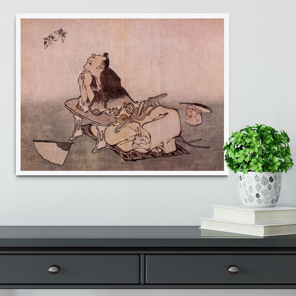 A Philospher looking at two butterflies by Hokusai Framed Print - Canvas Art Rocks -6