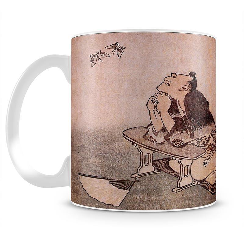 A Philospher looking at two butterflies by Hokusai Mug - Canvas Art Rocks - 2