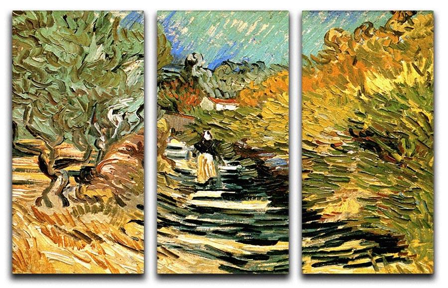A Road at Saint-Remy with Female Figure by Van Gogh 3 Split Panel Canvas Print - Canvas Art Rocks - 4