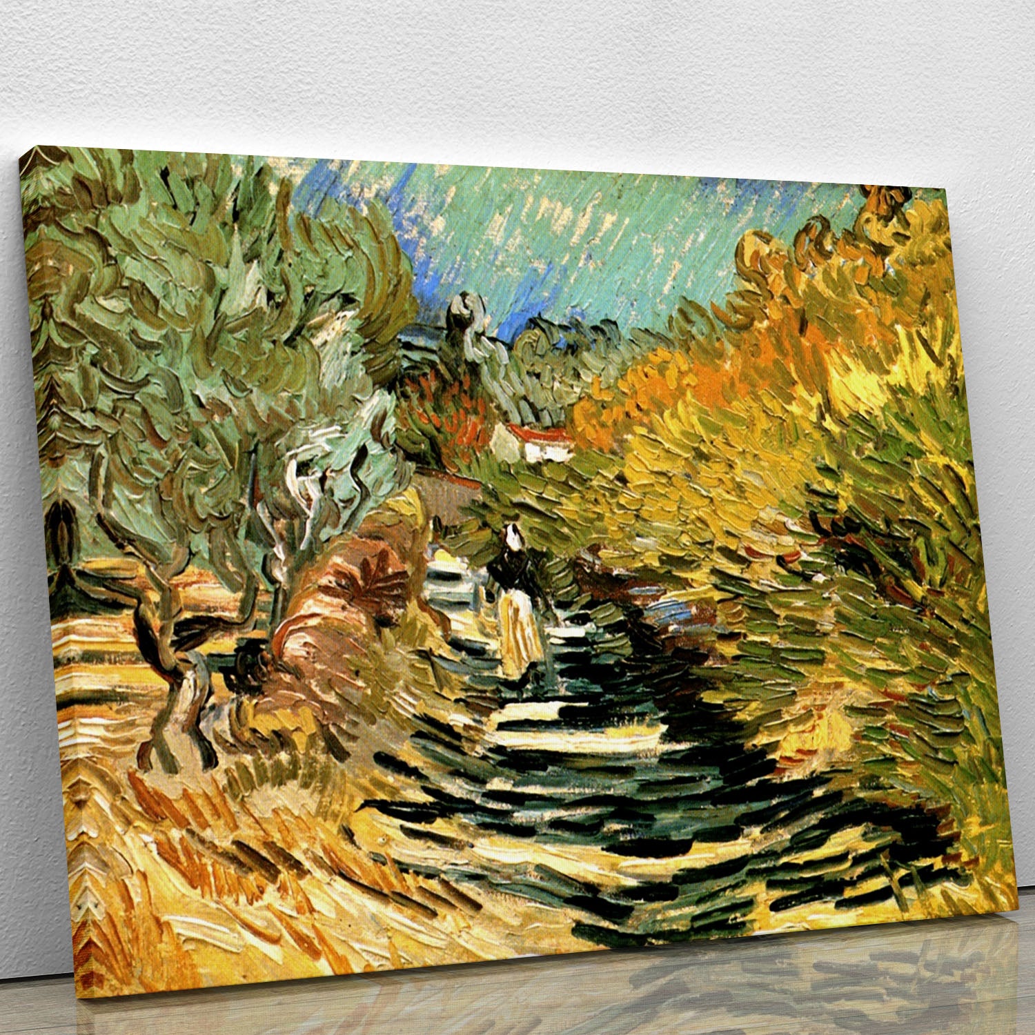 A Road at Saint-Remy with Female Figure by Van Gogh Canvas Print or Poster - Canvas Art Rocks - 1