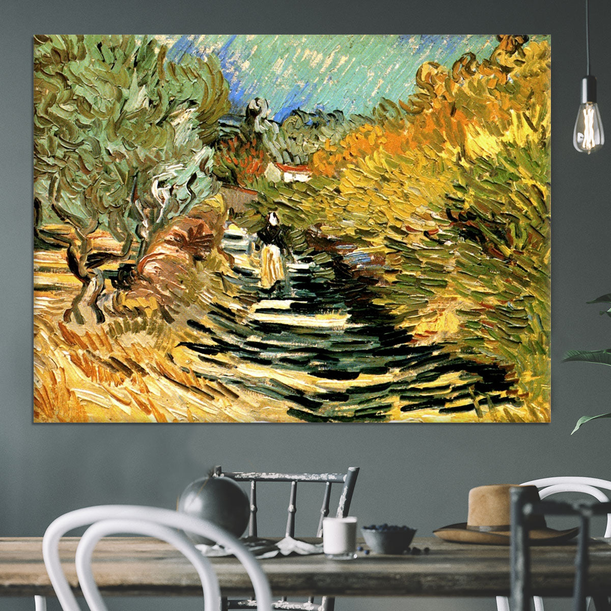 A Road at Saint-Remy with Female Figure by Van Gogh Canvas Print or Poster - Canvas Art Rocks - 3