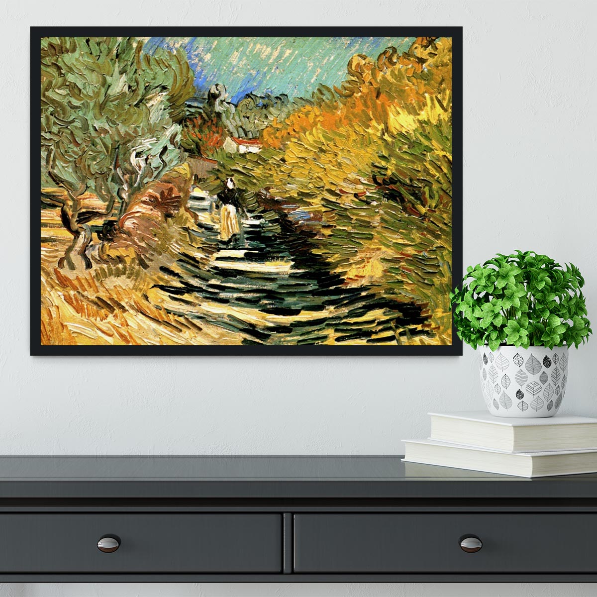 A Road at Saint-Remy with Female Figure by Van Gogh Framed Print - Canvas Art Rocks - 2