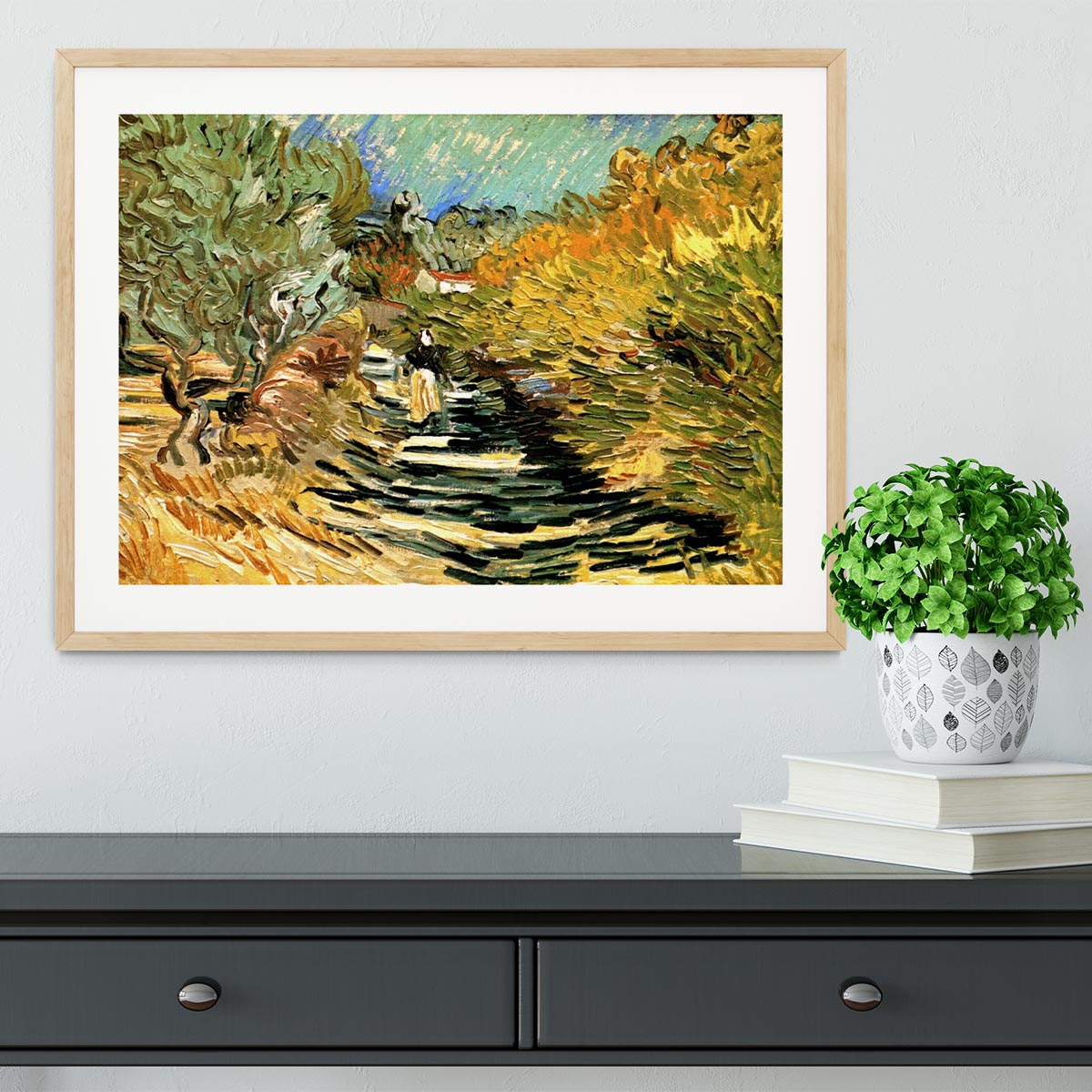 A Road at Saint-Remy with Female Figure by Van Gogh Framed Print - Canvas Art Rocks - 3