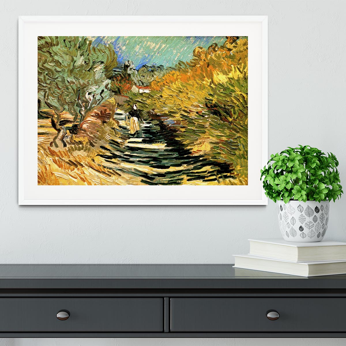 A Road at Saint-Remy with Female Figure by Van Gogh Framed Print - Canvas Art Rocks - 5