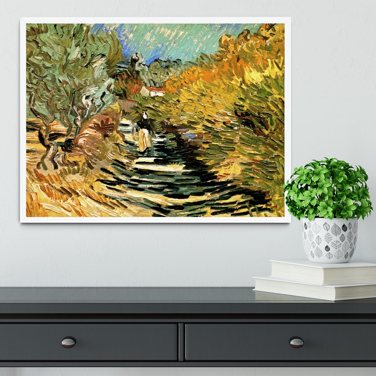 A Road at Saint-Remy with Female Figure by Van Gogh Framed Print - Canvas Art Rocks -6