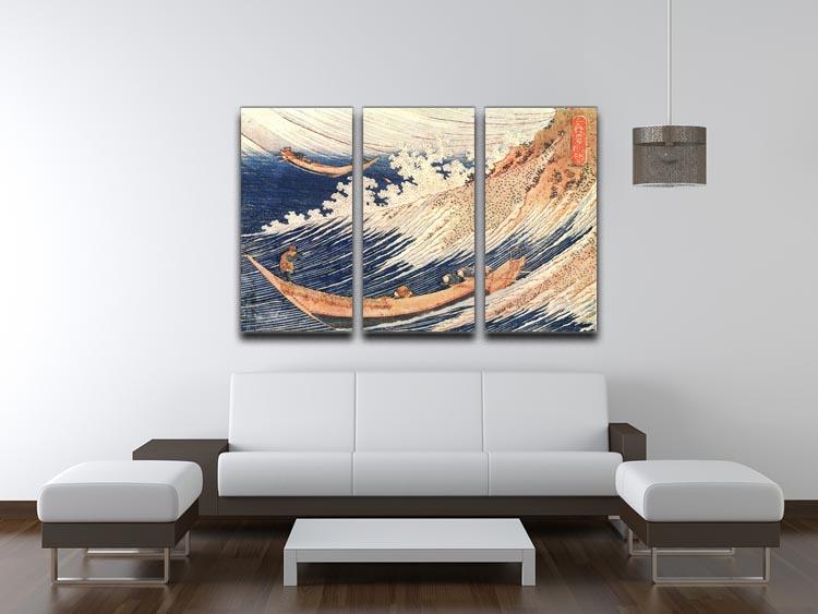 A Wild Sea at Choshi by Hokusai 3 Split Panel Canvas Print - Canvas Art Rocks - 3