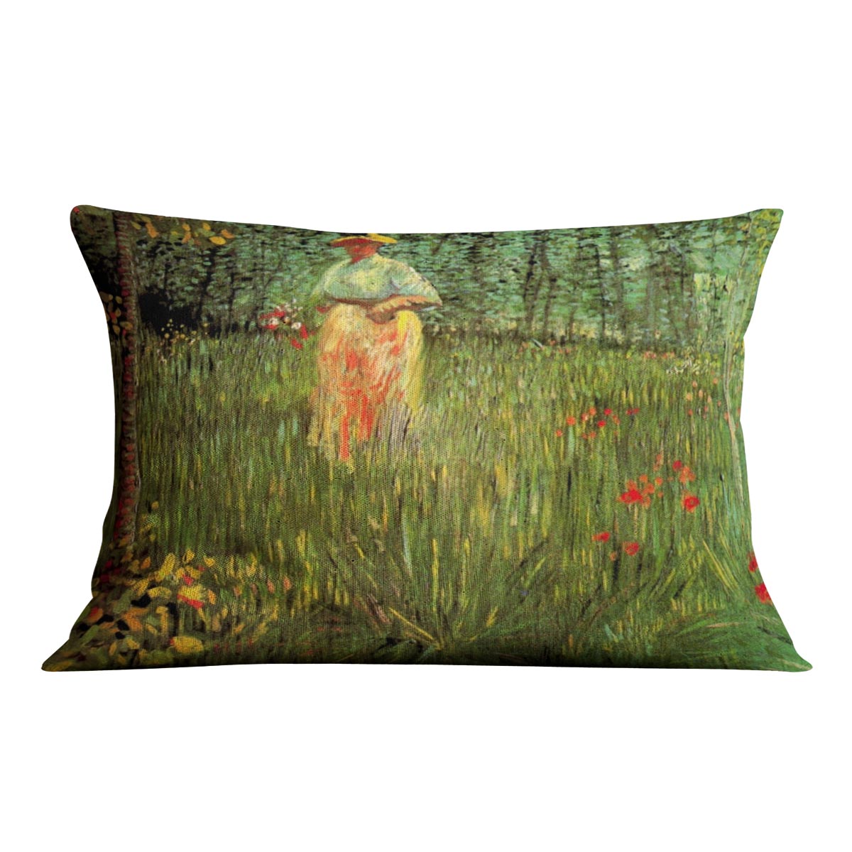 A Woman Walking in a Garden by Van Gogh Cushion