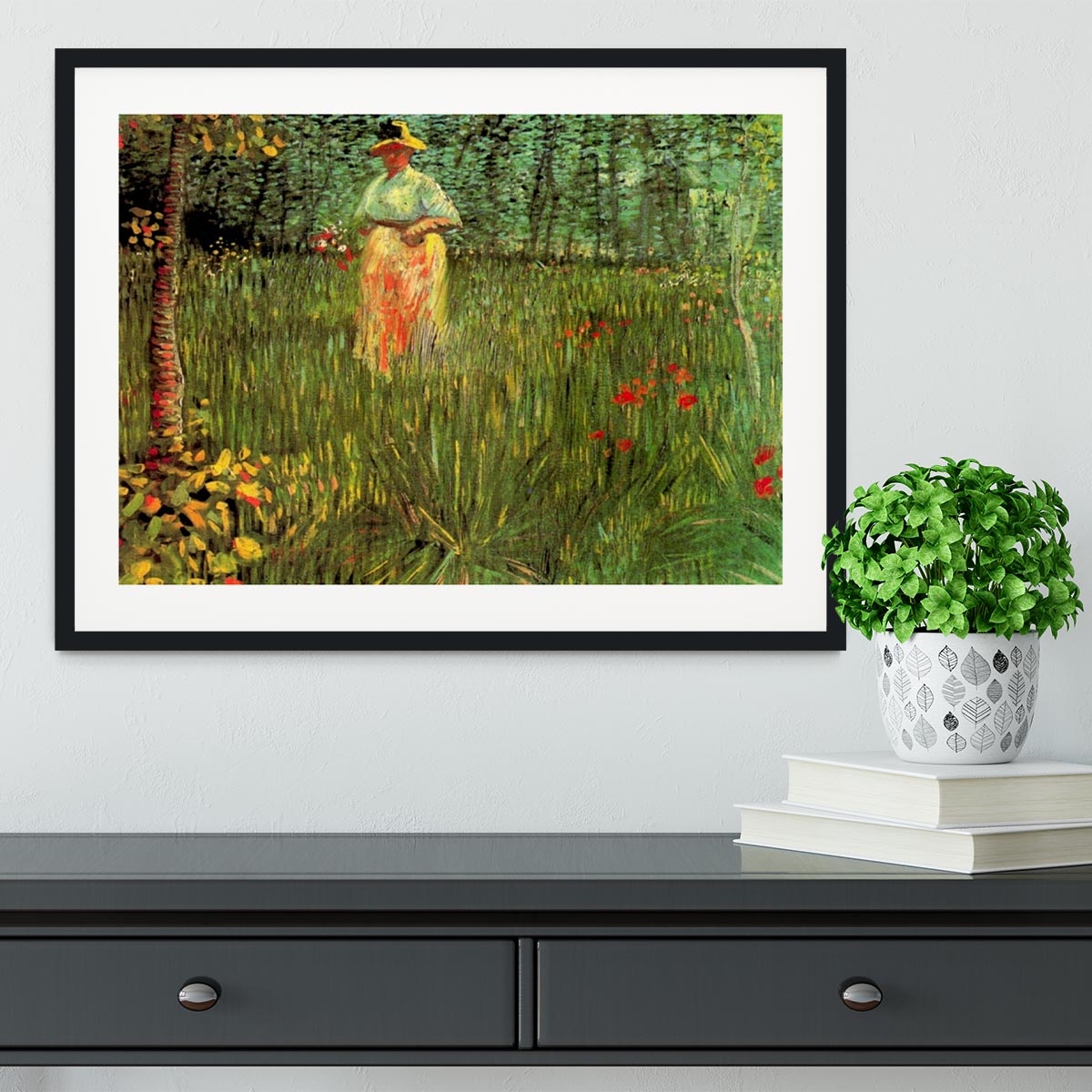 A Woman Walking in a Garden by Van Gogh Framed Print - Canvas Art Rocks - 1