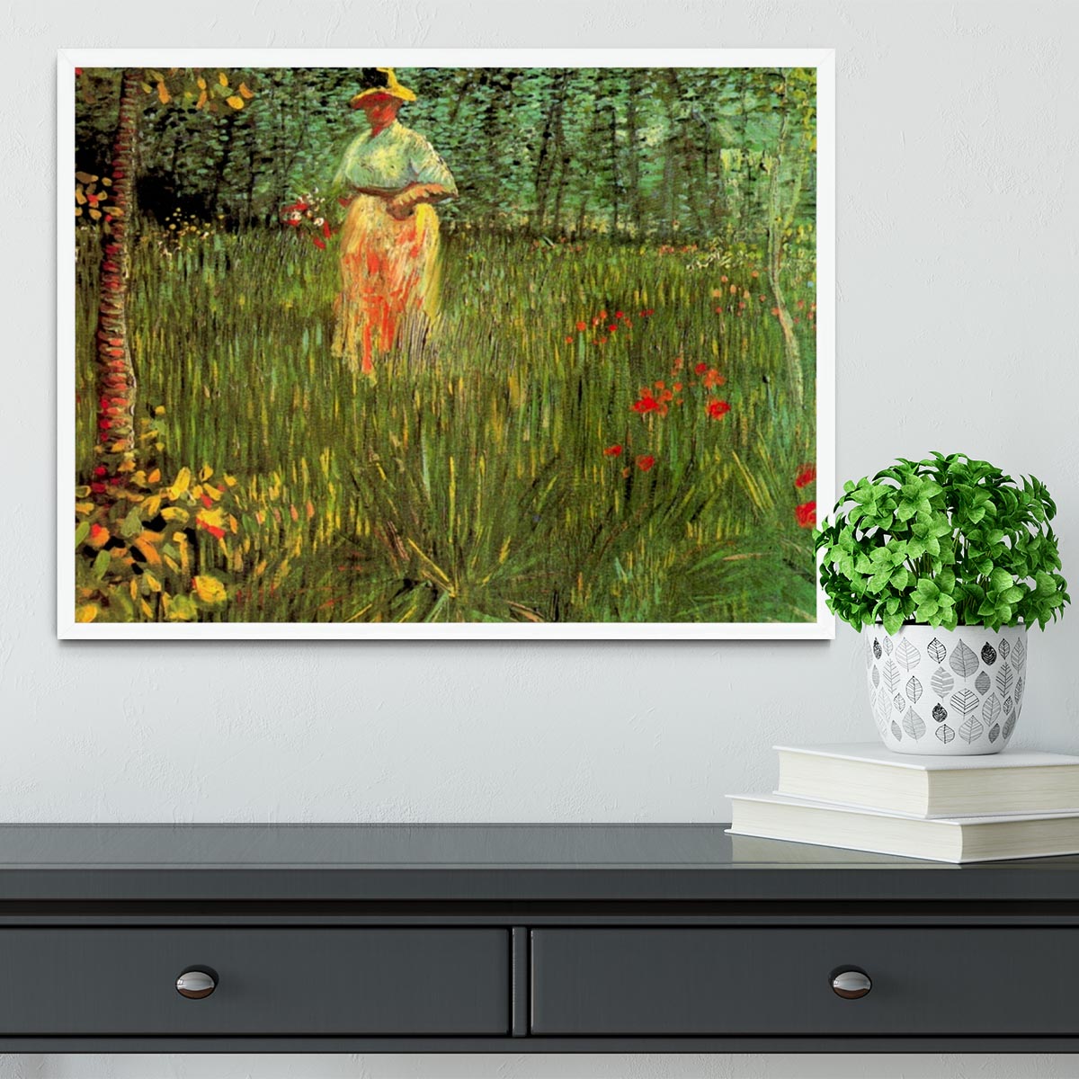 A Woman Walking in a Garden by Van Gogh Framed Print - Canvas Art Rocks -6