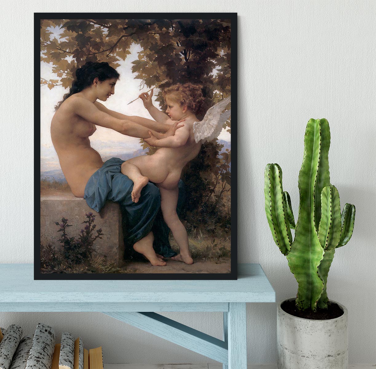 A Young Girl Defending Herself Against Eros By Bouguereau Framed Print - Canvas Art Rocks - 2