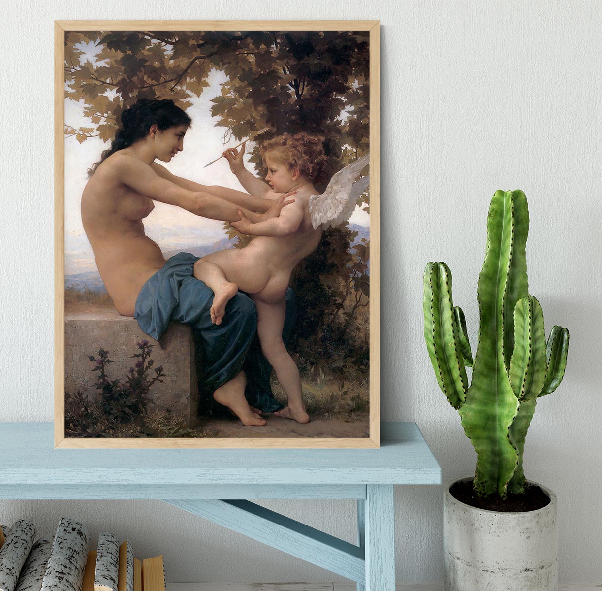 A Young Girl Defending Herself Against Eros By Bouguereau Framed Print - Canvas Art Rocks - 4