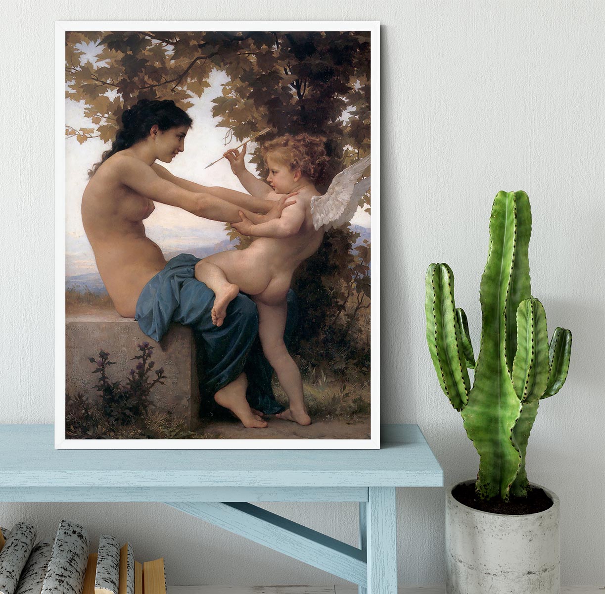 A Young Girl Defending Herself Against Eros By Bouguereau Framed Print - Canvas Art Rocks -6