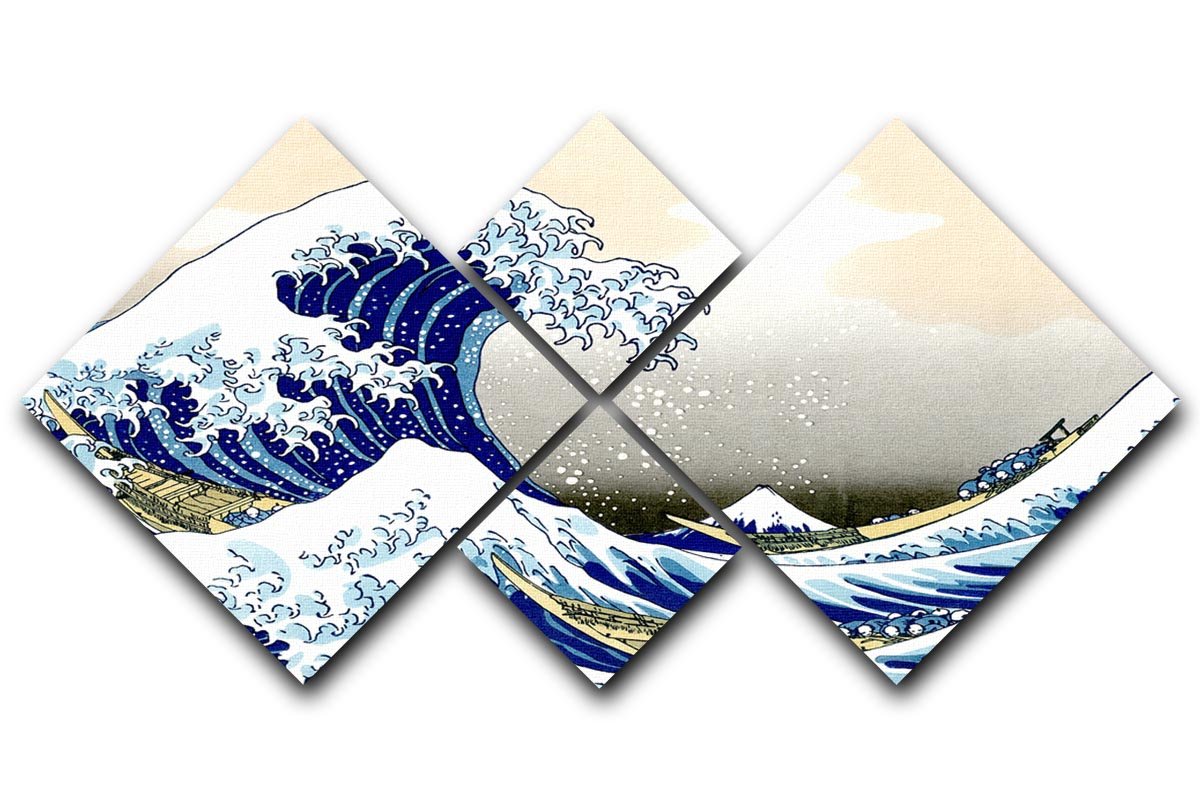 A big wave off Kanagawa by Hokusai 4 Square Multi Panel Canvas  - Canvas Art Rocks - 1