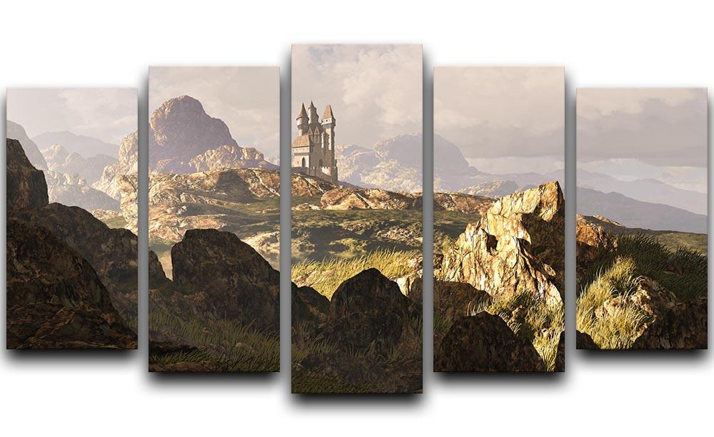 A distance medieval castle 5 Split Panel Canvas  - Canvas Art Rocks - 1
