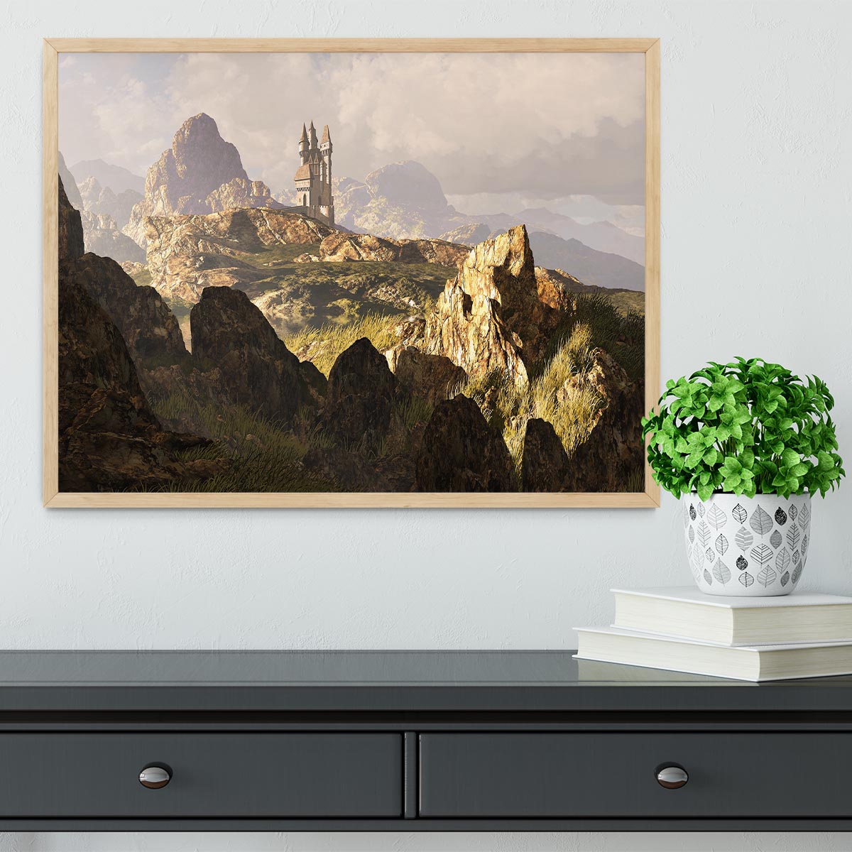 A distance medieval castle Framed Print - Canvas Art Rocks - 4