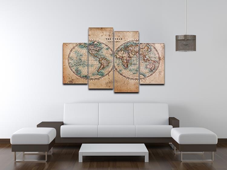 A genuine old stained World map 4 Split Panel Canvas  - Canvas Art Rocks - 3