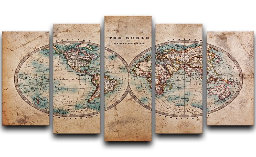 A genuine old stained World map 5 Split Panel Canvas  - Canvas Art Rocks - 1