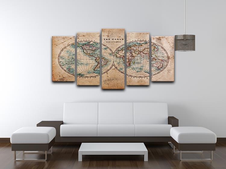 A genuine old stained World map 5 Split Panel Canvas  - Canvas Art Rocks - 3