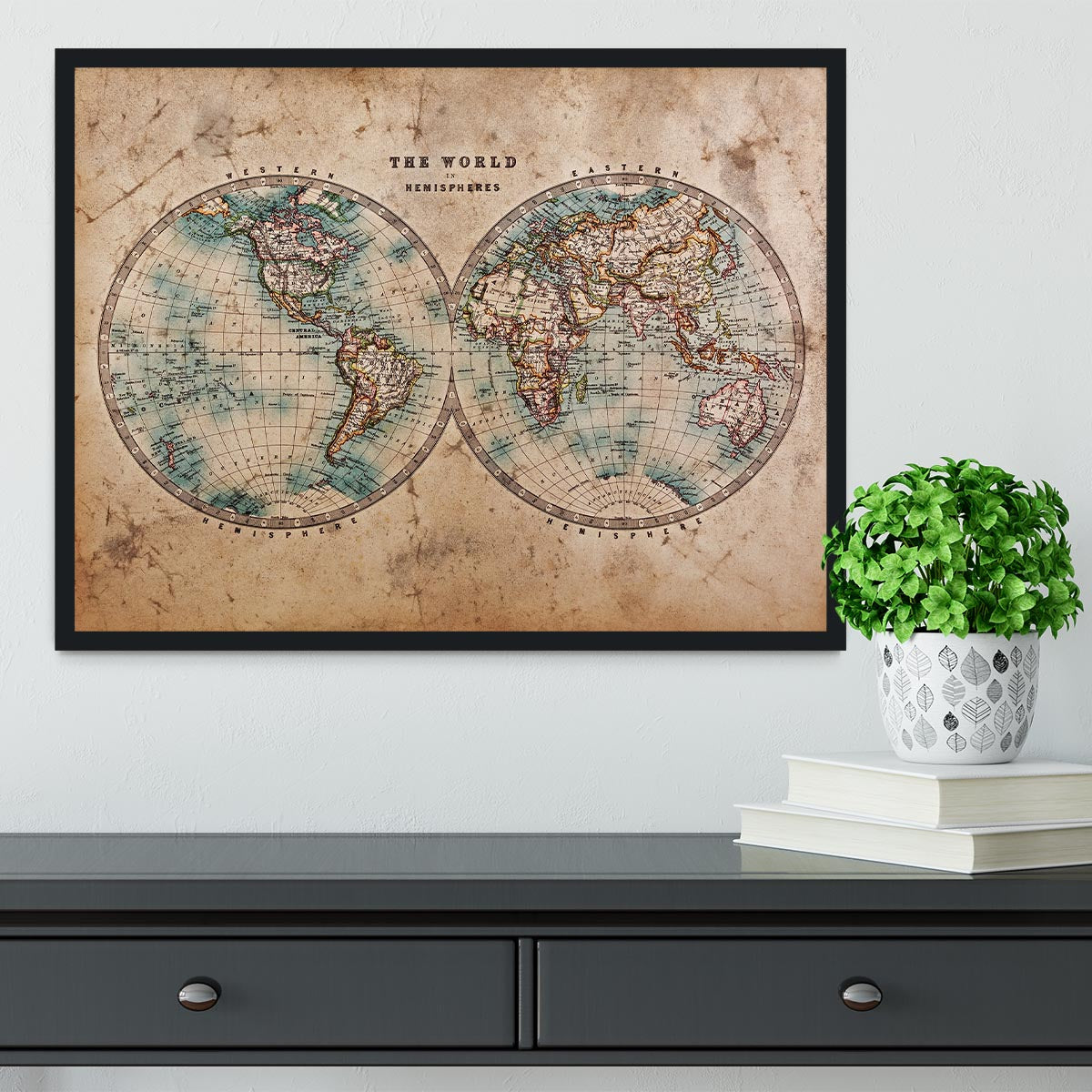 A genuine old stained World map Framed Print - Canvas Art Rocks - 2