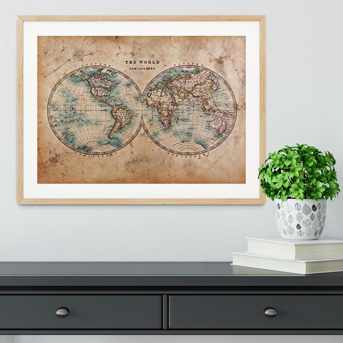 A genuine old stained World map Framed Print - Canvas Art Rocks - 3