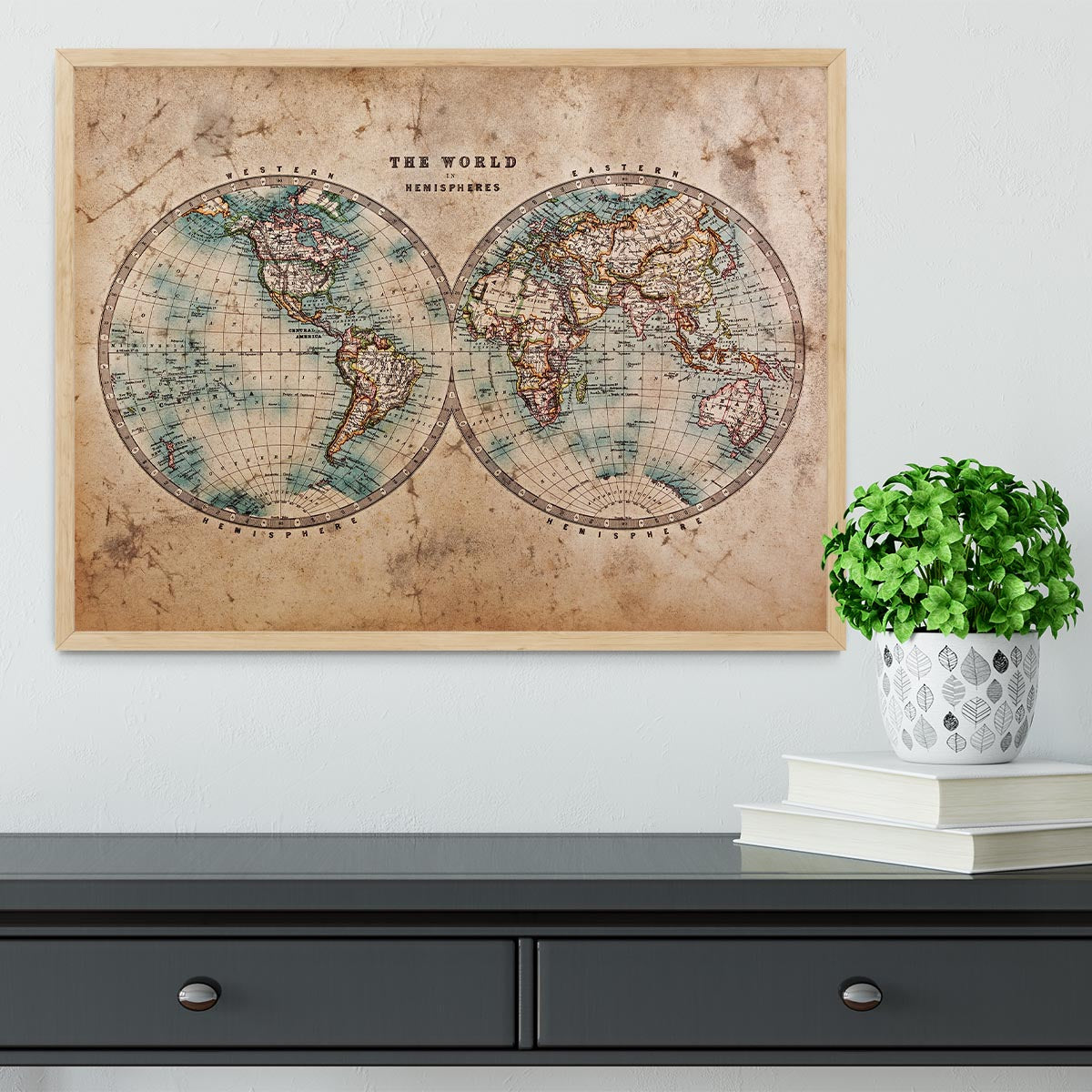 A genuine old stained World map Framed Print - Canvas Art Rocks - 4