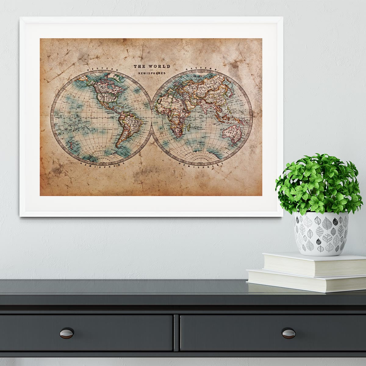 A genuine old stained World map Framed Print - Canvas Art Rocks - 5