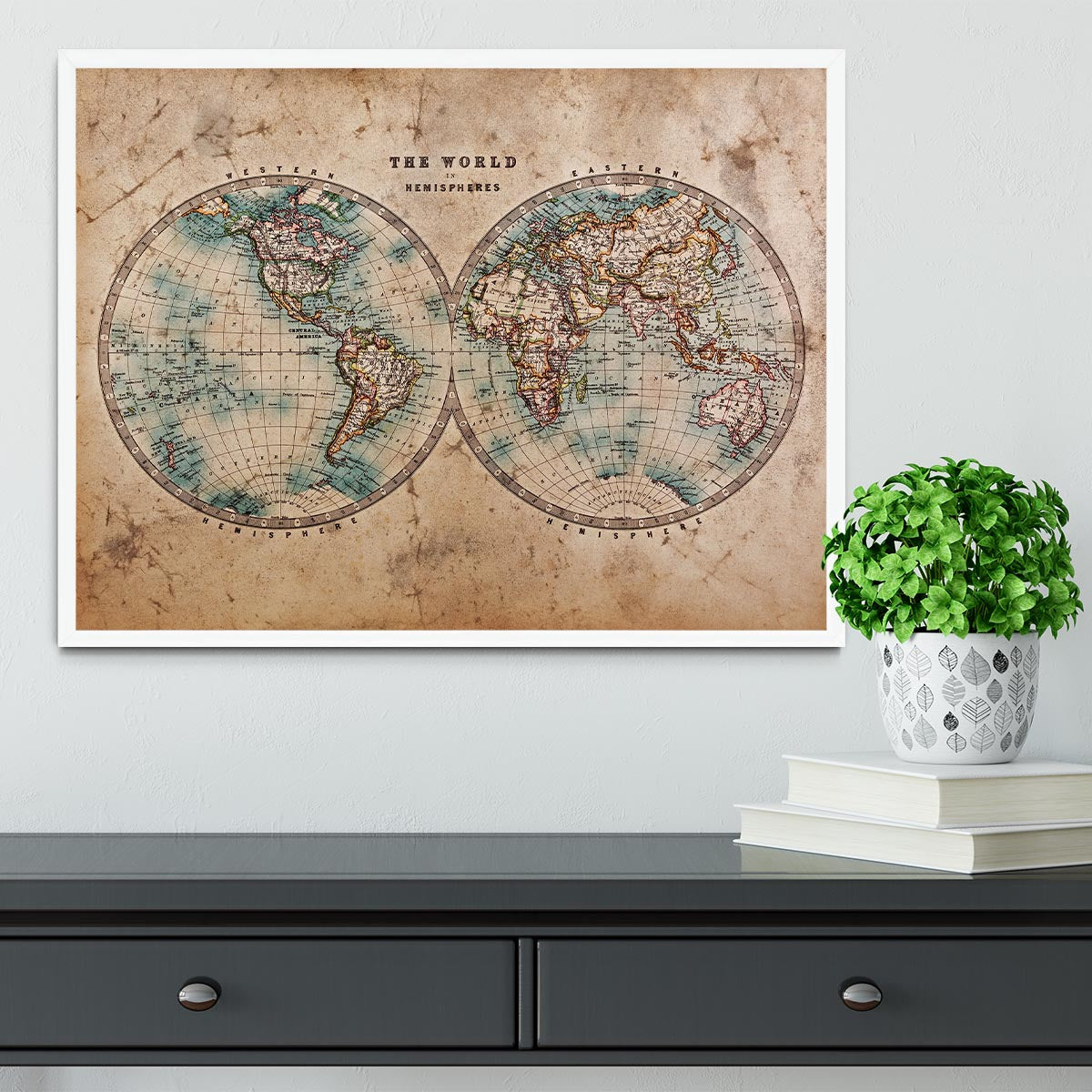 A genuine old stained World map Framed Print - Canvas Art Rocks -6