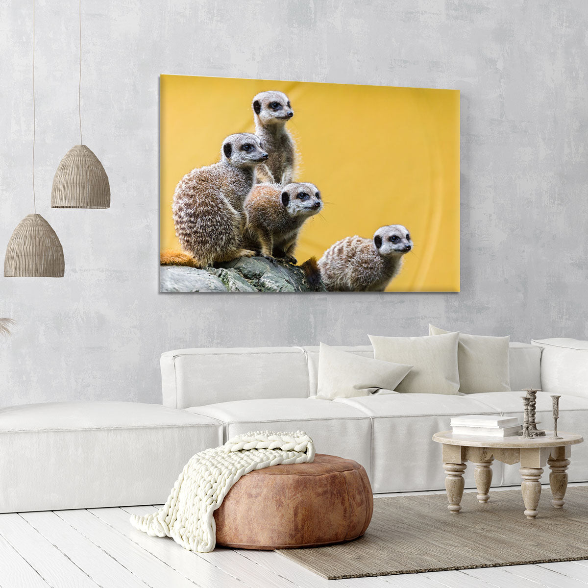 A group of meerkats seen on top of a rock Canvas Print or Poster - Canvas Art Rocks - 6