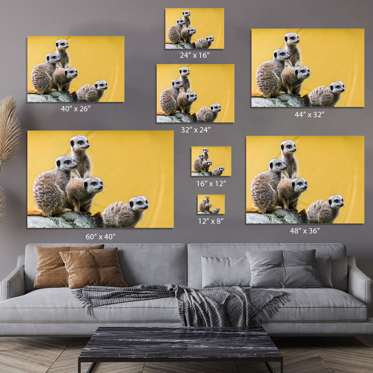 A group of meerkats seen on top of a rock Canvas Print or Poster - Canvas Art Rocks - 7
