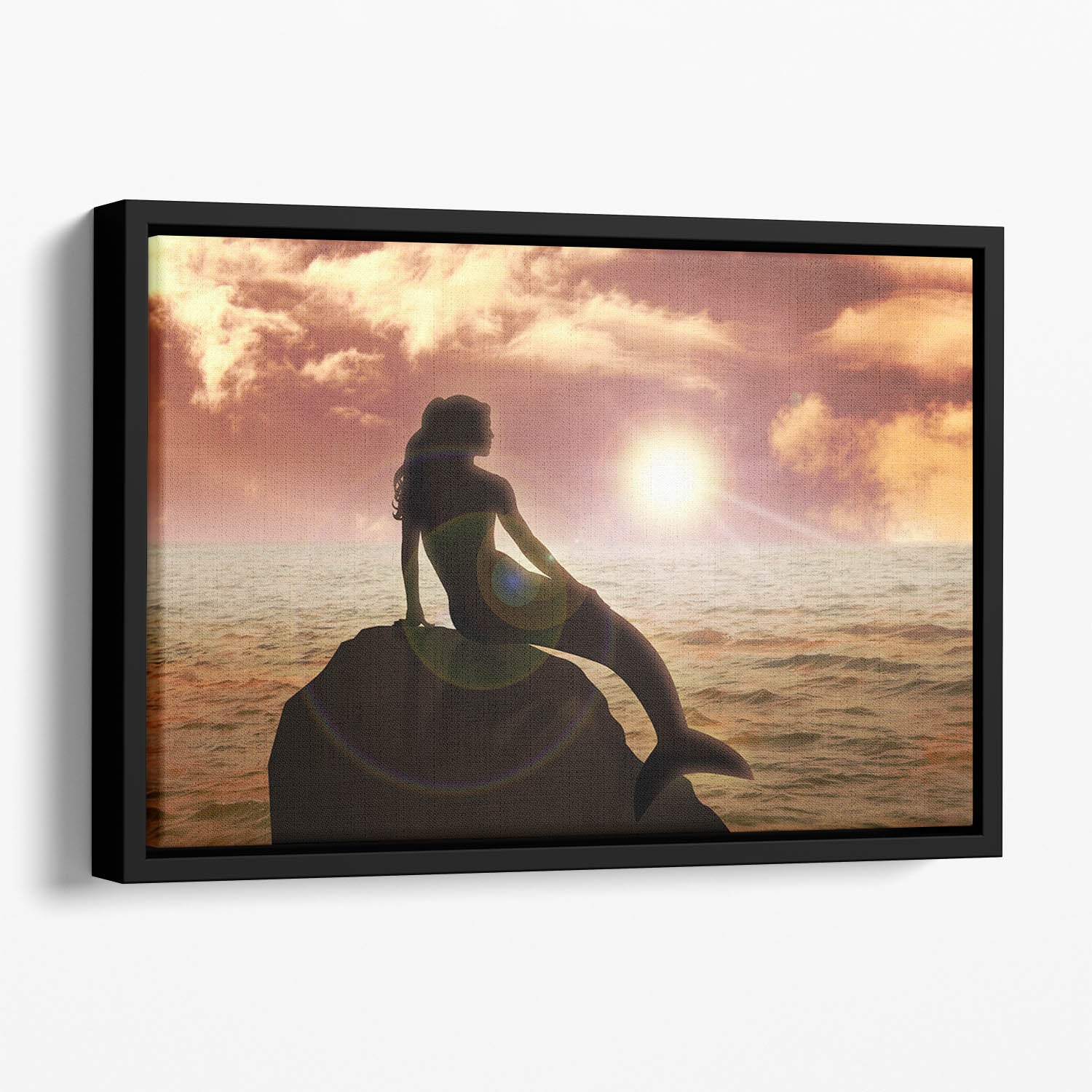 A mermaid sitting Floating Framed Canvas