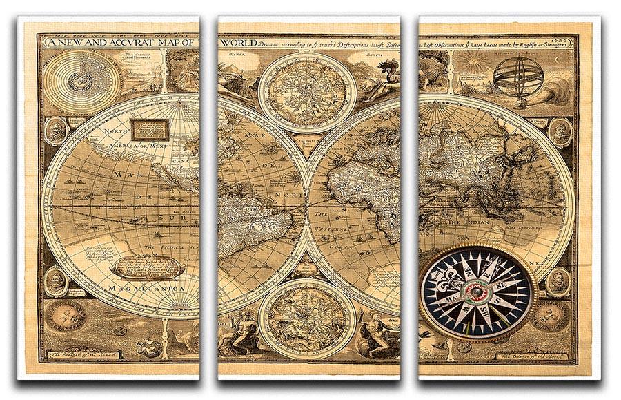 A new and accvrat map of the world 3 Split Panel Canvas Print - Canvas Art Rocks - 1