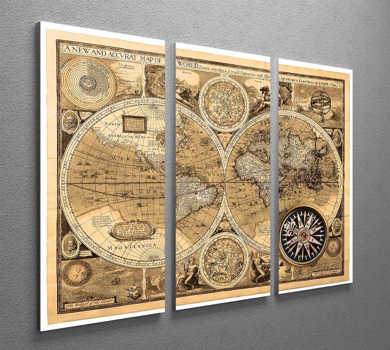 A new and accvrat map of the world 3 Split Panel Canvas Print - Canvas Art Rocks - 2