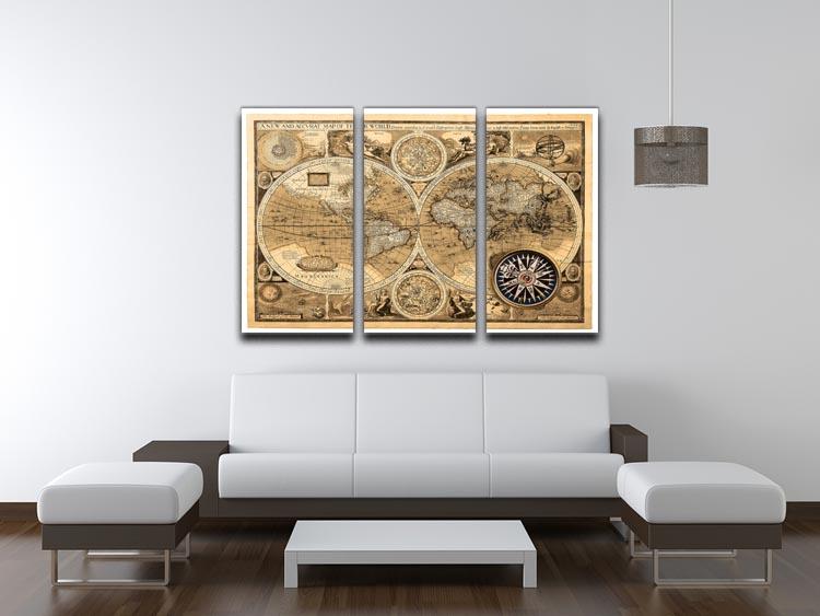 A new and accvrat map of the world 3 Split Panel Canvas Print - Canvas Art Rocks - 3