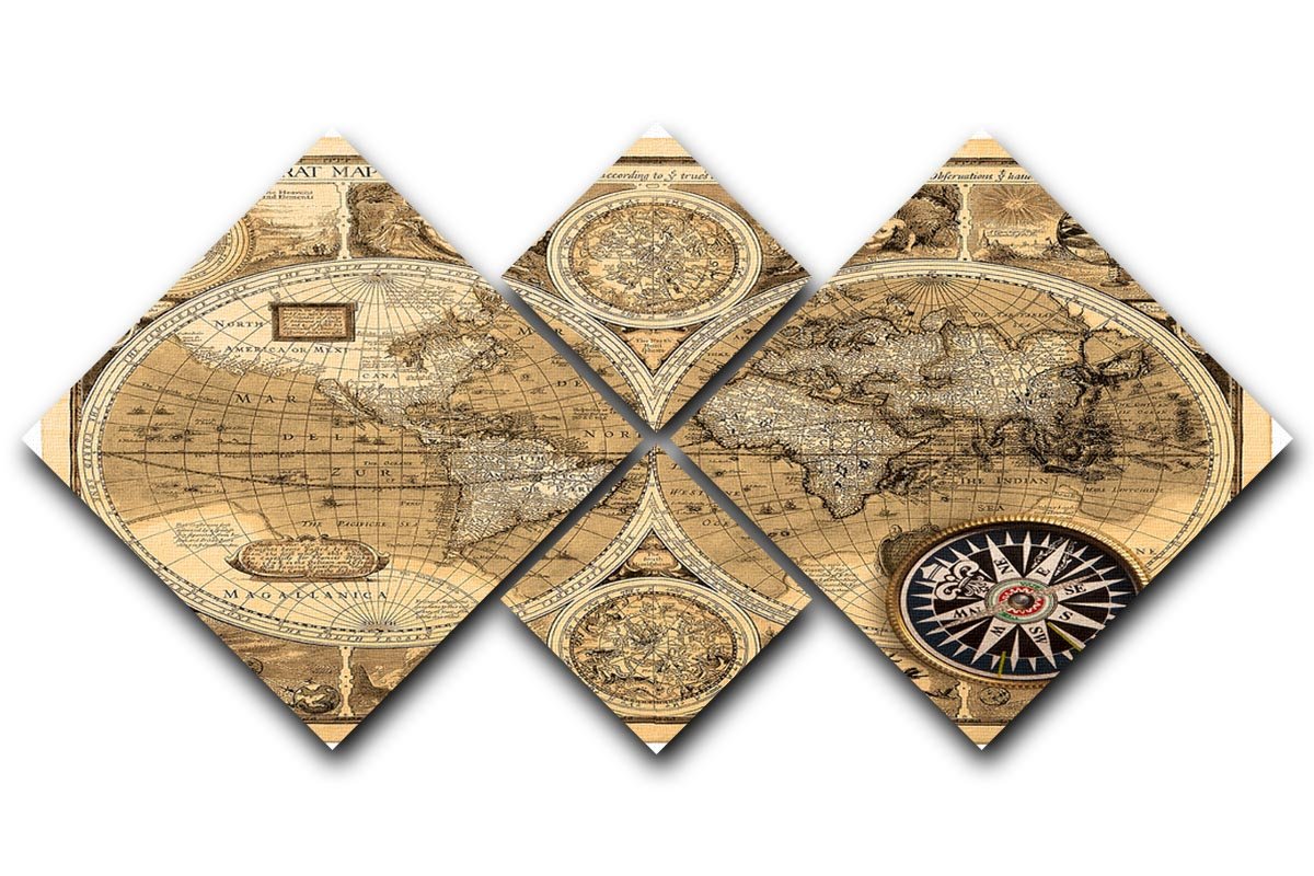 A new and accvrat map of the world 4 Square Multi Panel Canvas | Canvas ...