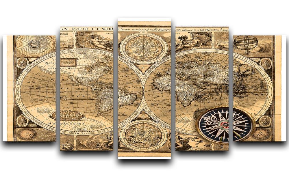 A new and accvrat map of the world 5 Split Panel Canvas  - Canvas Art Rocks - 1