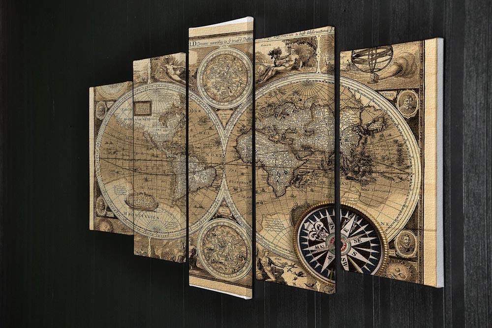 A new and accvrat map of the world 5 Split Panel Canvas  - Canvas Art Rocks - 2