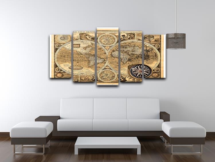 A new and accvrat map of the world 5 Split Panel Canvas  - Canvas Art Rocks - 3