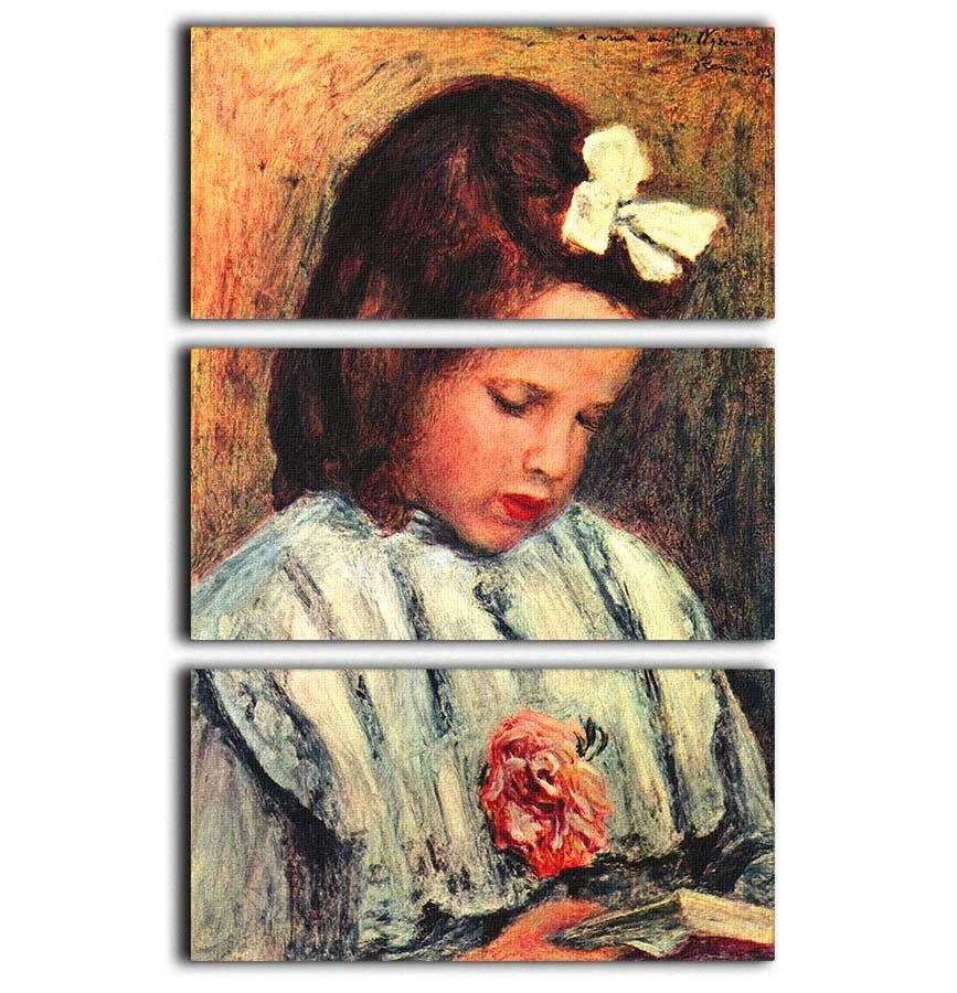 A reading girl by Renoir 3 Split Panel Canvas Print - Canvas Art Rocks - 1