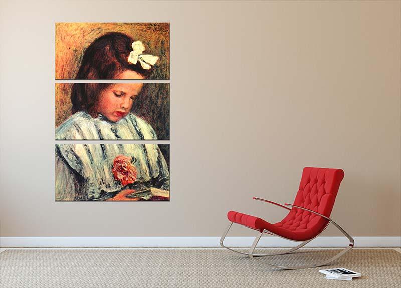 A reading girl by Renoir 3 Split Panel Canvas Print - Canvas Art Rocks - 2