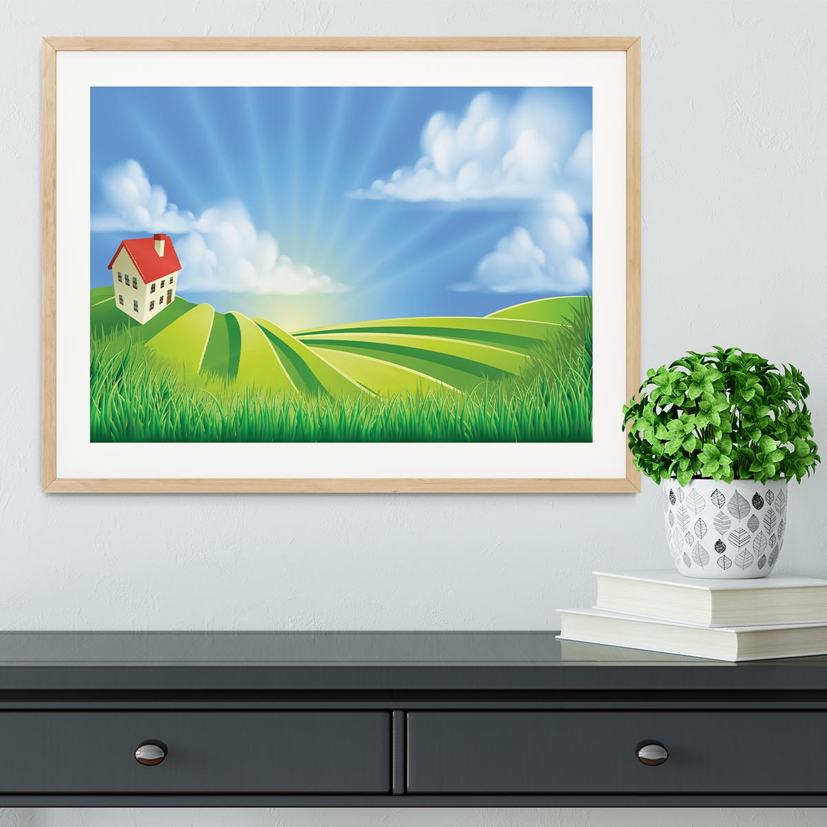 A rolling hills fields farm sunrise Framed Print - Canvas Art Rocks - 3