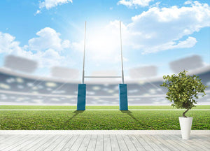 A rugby stadium with rugby posts Wall Mural Wallpaper - Canvas Art Rocks - 4