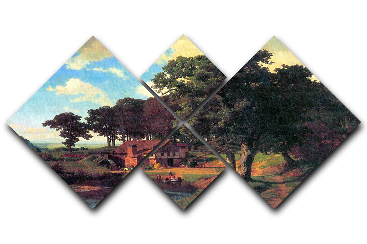 A rustic mill by Bierstadt 4 Square Multi Panel Canvas - Canvas Art Rocks - 1