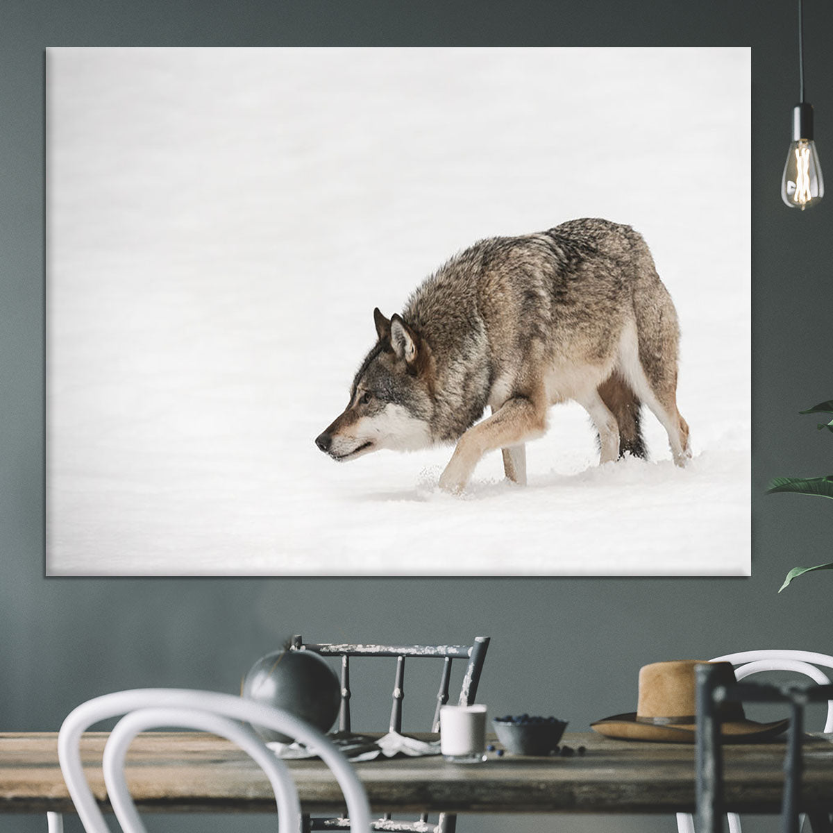 A solitary lone wolf prowls through snow Canvas Print or Poster - Canvas Art Rocks - 3