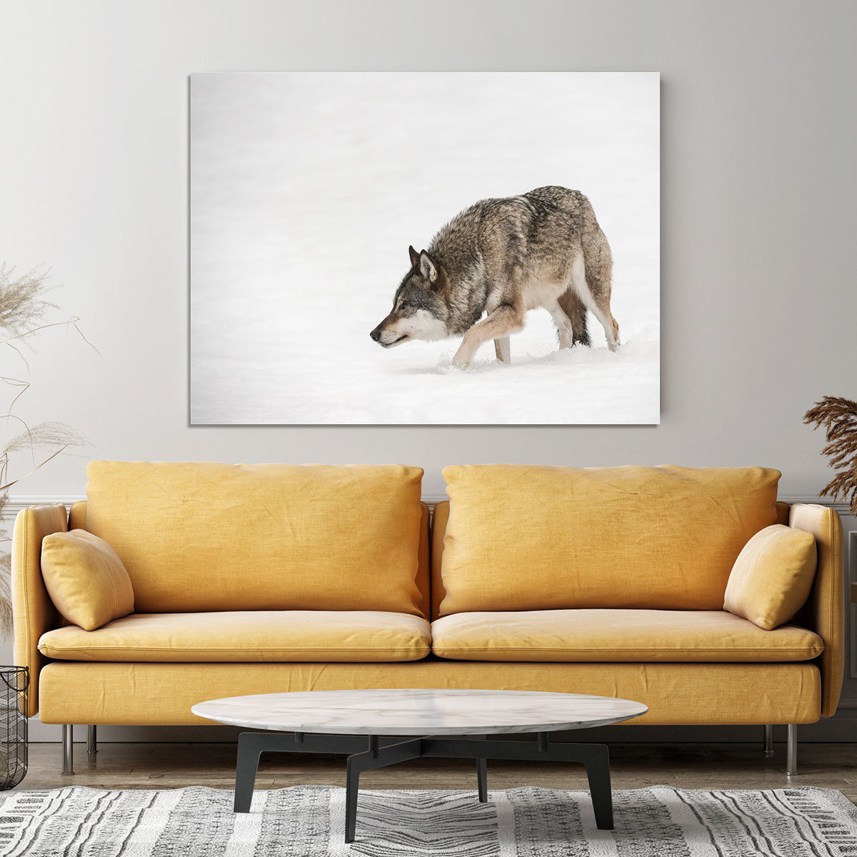 A solitary lone wolf prowls through snow Canvas Print or Poster - Canvas Art Rocks - 4
