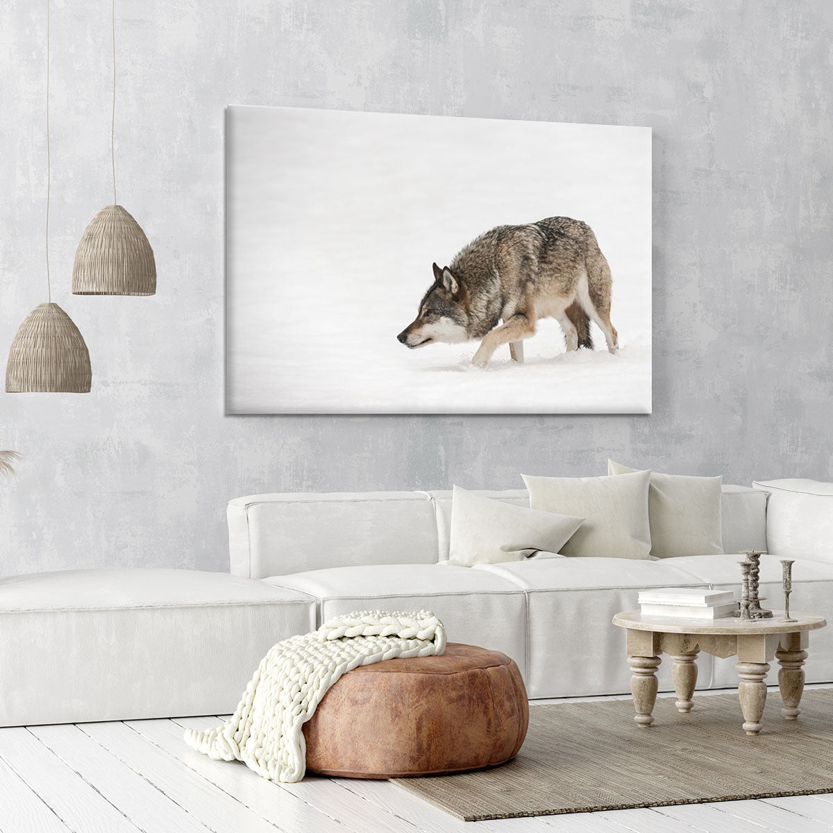 A solitary lone wolf prowls through snow Canvas Print or Poster - Canvas Art Rocks - 6