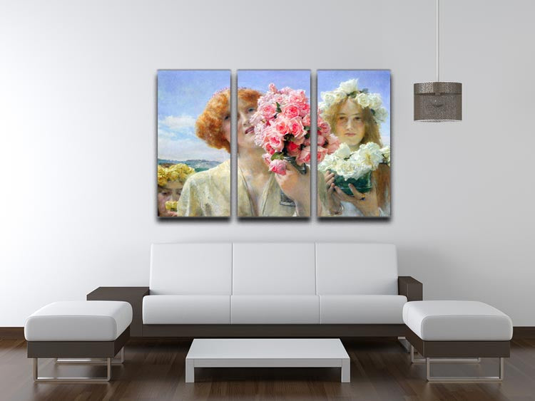 A summer offering by Alma Tadema 3 Split Panel Canvas Print - Canvas Art Rocks - 3