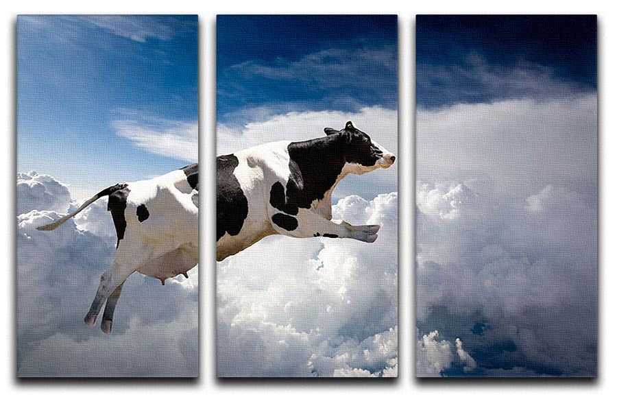 A super cow flying over clouds 3 Split Panel Canvas Print - Canvas Art Rocks - 1